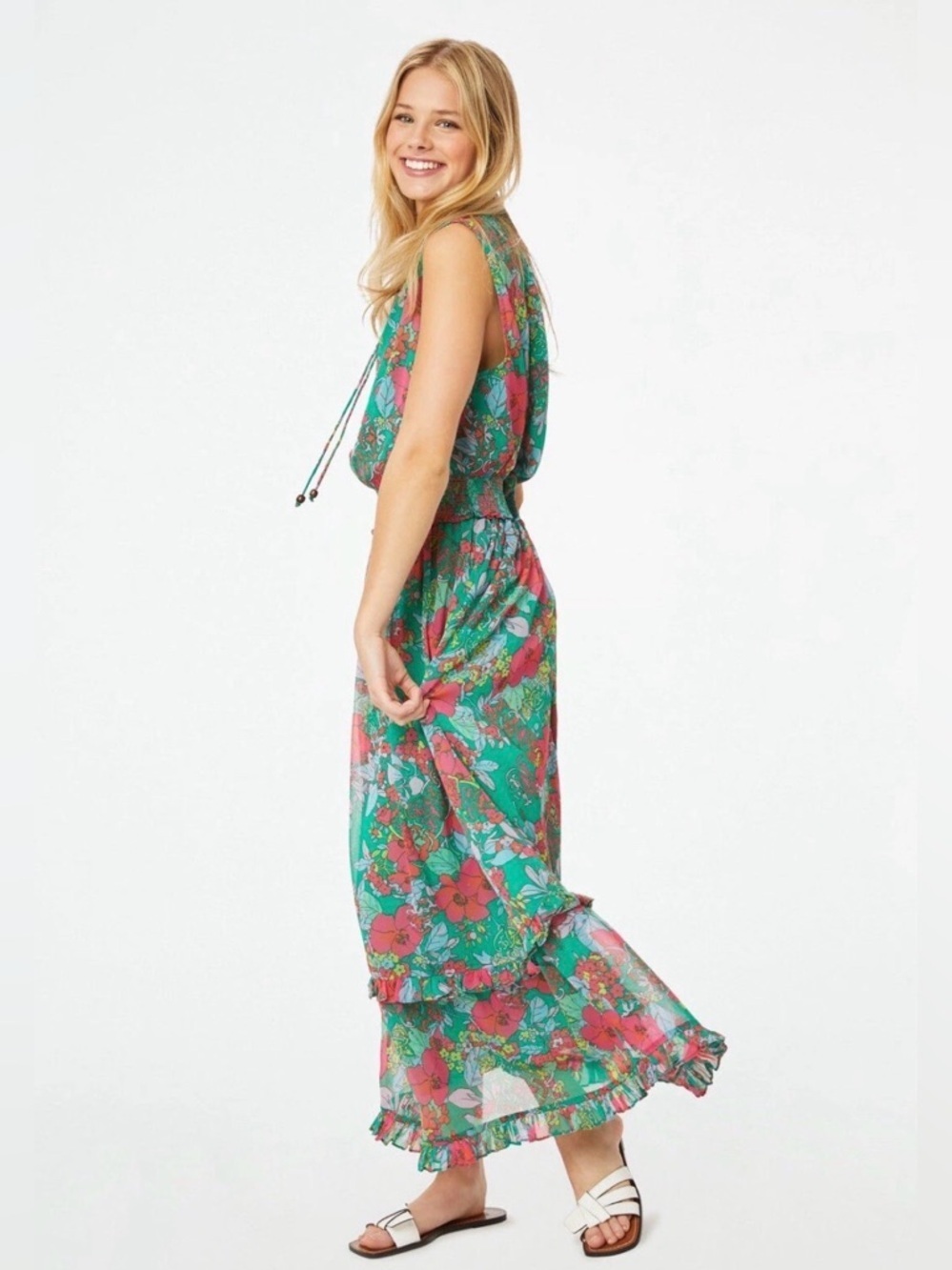 Roller Rabbit Ashbury‎ Floral Frida Maxi Dress Sleeveless Floral Green Sz Large - Picture 2 of 10